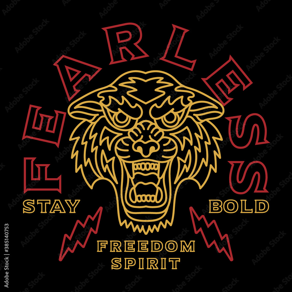 Outline Tiger Head Illustration with A Slogan Artwork for Apparel or Other Uses Outline Tiger Head Illustration with A Slogan Artwork for Apparel or Other Uses