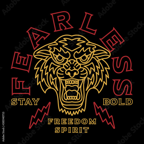 Outline Tiger Head Illustration with A Slogan Artwork for Apparel or Other Uses