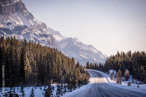 Road to Jasper passing through mountains. British Columbia, Canada.