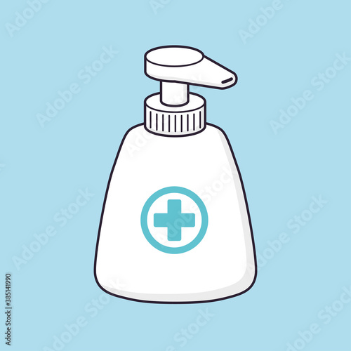 White medical hand sanitizer gel bottle, liquid soap, antibacterial and virus antiseptic disinfection, COVID-19 prevention, coronavirus epidemic protection.