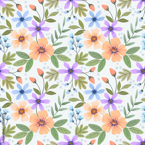 Colorful hand draw flowers seamless pattern for fabric textile wallpaper.