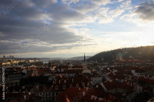 Historic center of Prague panoramic view from castle hill, Czech Republic