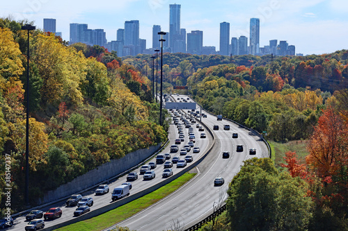 Urban freeway with fall colors, Don Valley Parkway in Toronto photo