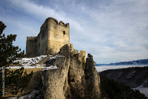 Lietava Castle ruins view by winter  Slovakia