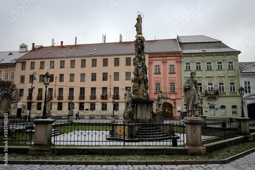 Plague Column in Kosice by winter, Slovakia