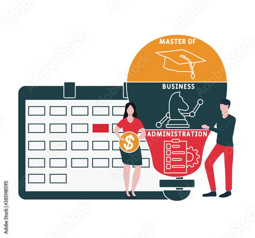 Flat design with people. mba - master of business administration  acronym. business concept background. Vector illustration for website banner, marketing materials, business presentation