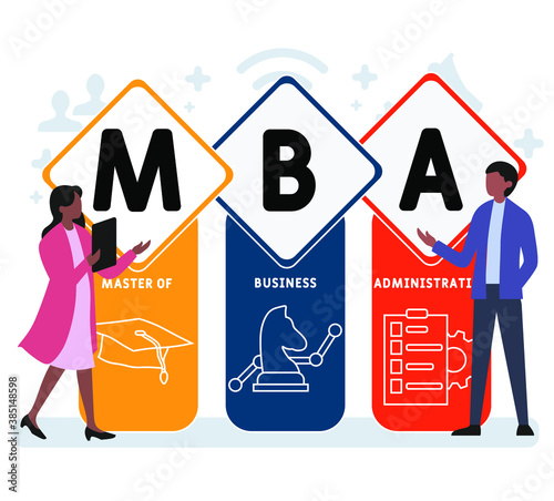 Flat design with people. mba - master of business administration  acronym. business concept background. Vector illustration for website banner, marketing materials, business presentation