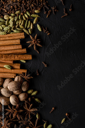 Fototapeta Naklejka Na Ścianę i Meble -  Spices set. Various winter spice for cooking, anise, cardamom, cloves, cinnamon