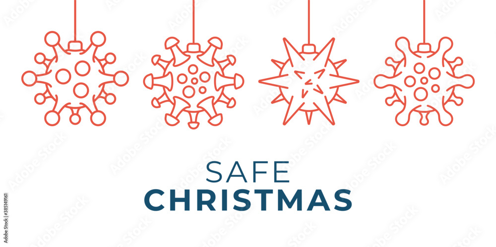 Fototapeta premium Safe Christmas coronavirus ball banner. Christmas events and holidays during a pandemic Vector illustration. Covid-19 prevention