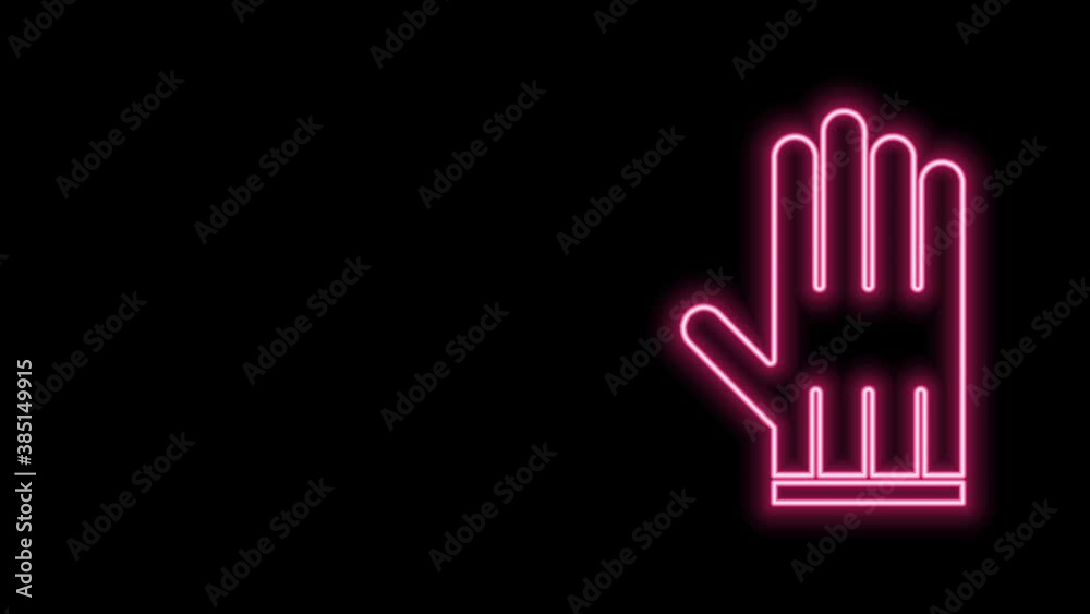 Glowing neon line Leather glove icon isolated on black background. 4K Video motion graphic animation Glowing neon line Leather glove icon isolated on black background. 4K Video motion graphic animation