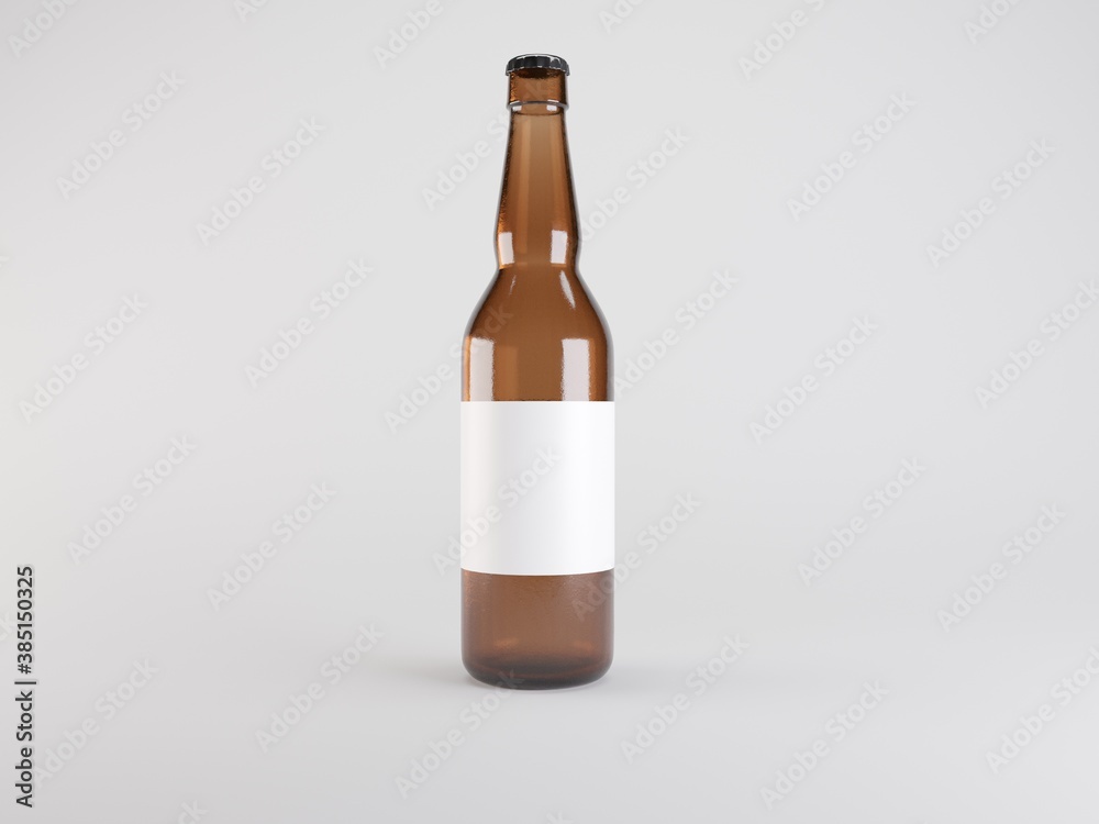 Empty Beer Bottle Grey Background Mockup 3D illustration Empty Beer Bottle Grey Background Mockup 3D illustration