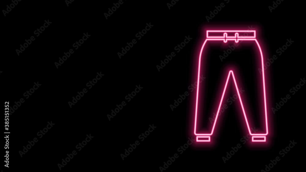 Glowing neon line Sport pants icon isolated on black background. 4K Video motion graphic animation Glowing neon line Sport pants icon isolated on black background. 4K Video motion graphic animation