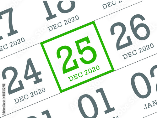Close up of Christmas day 2021 on diary calendar. Wishing you wonderful memories during this joyous season.