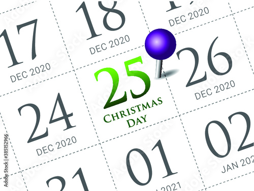 Close up of Christmas day 2021 on diary calendar. Wishing you wonderful memories during this joyous season.
