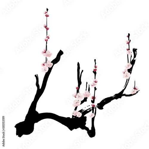 Plum tree with hand-painted flowersNo.7