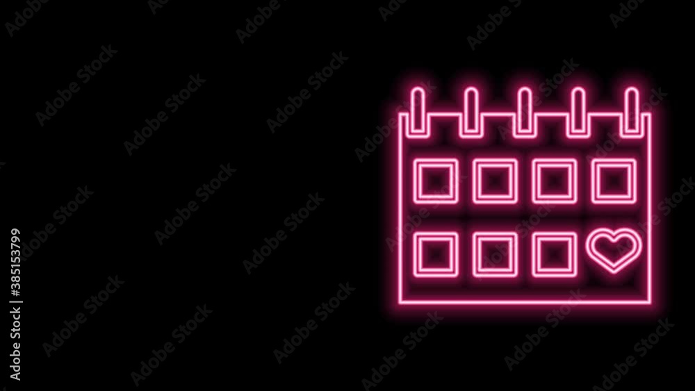 Glowing neon line Calendar with heart icon isolated on black background. Valentines day. Love symbol. February 14. 4K Video motion graphic animation Glowing neon line Calendar with heart icon isolated on black background. Valentines day. Love symbol. February 14. 4K Video motion graphic animation