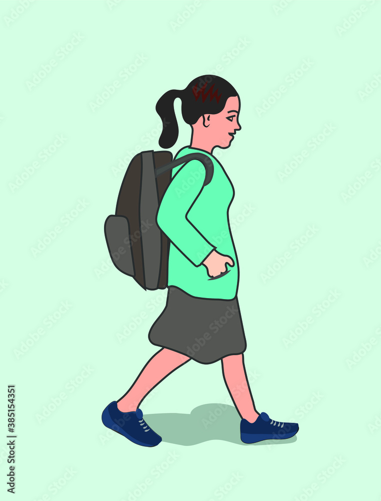 girl going to school with backpack