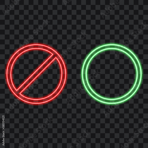 Set of neon signs, yes and no sign, vector illustration.