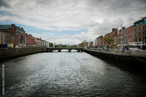 Bridge on top of river on Dublin, Ireland during summer