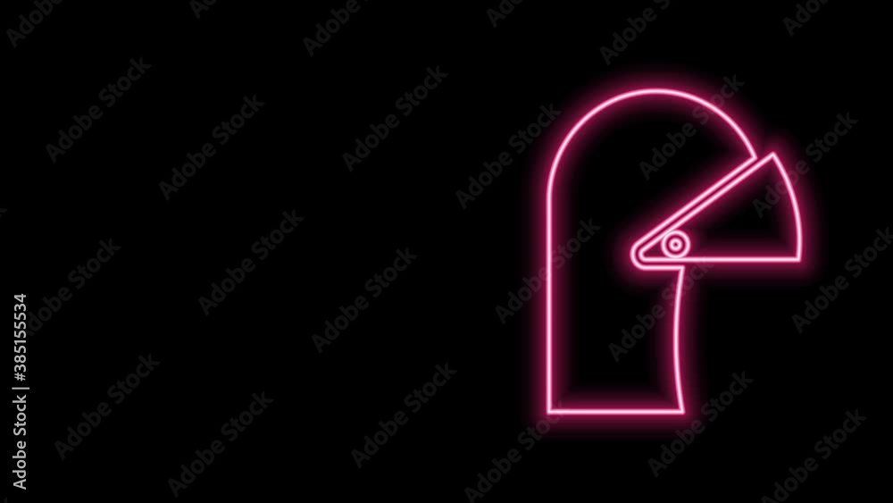 Glowing neon line Medieval iron helmet for head protection icon isolated on black background. 4K Video motion graphic animation Glowing neon line Medieval iron helmet for head protection icon isolated on black background. 4K Video motion graphic animation