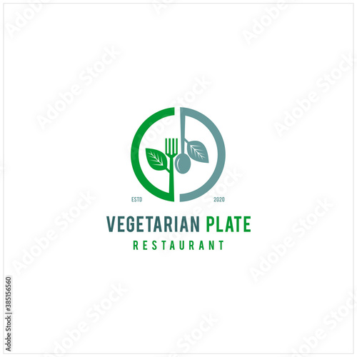Luxury Fresh Vegetable Leaf with Spoon Fork Knife for Vegan Restaurant Bar Bistro Vintage Retro Logo Design Vector