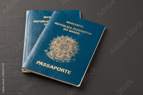 Brazilian passport with black background. Copy space.