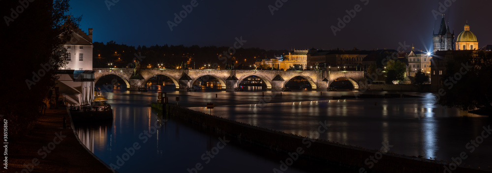 Panorama of Charles Bridge and architecture around