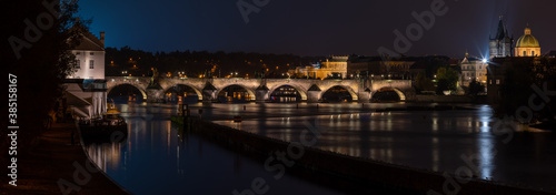 Obraz na płótnie Panorama of Charles Bridge and architecture around