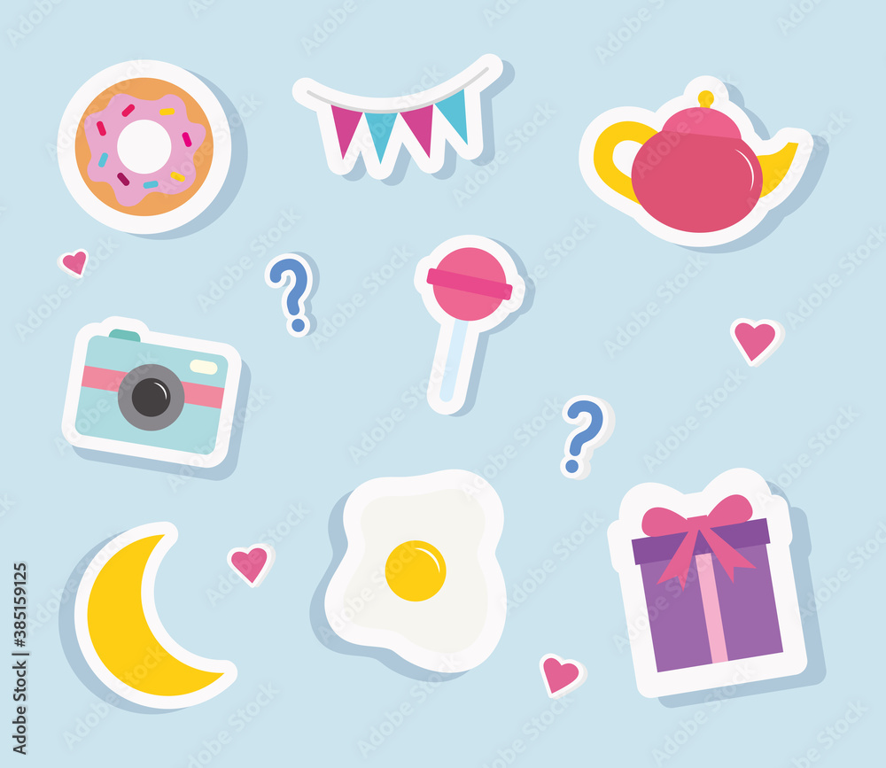 cute stickers flat style collection of icons design, badges ornament and fashion theme Vector illustration