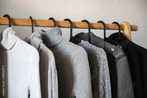 Monochromatic clothes rack photo