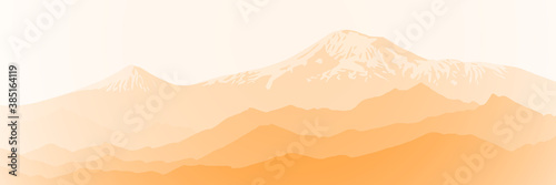 Fantasy on the theme of the mountain landscape. Mount Ararat at sunrise. Vector illustration  EPS10