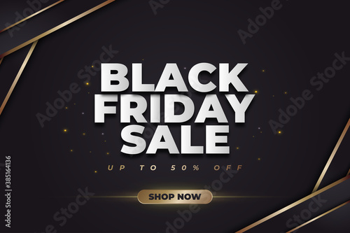 Black Friday sale banner in black and gold concept on dark background