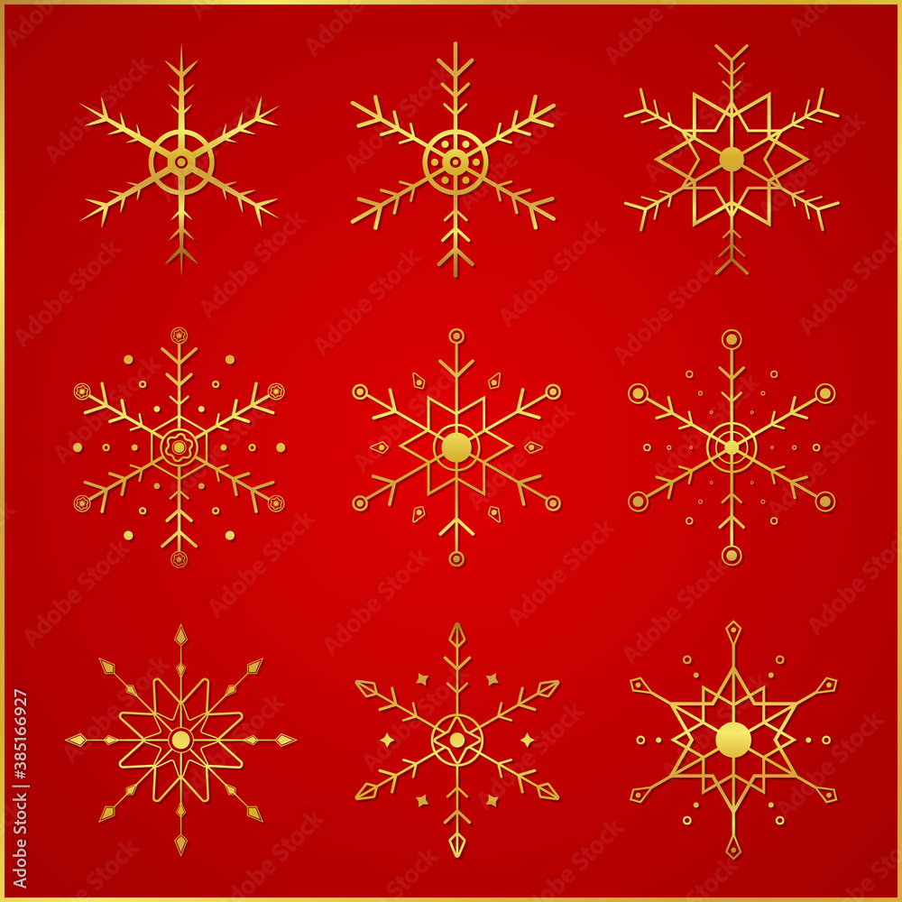 Snow flake symbol luxury gold icon set design christmas concept. Snow flake symbol luxury gold icon set design christmas concept.