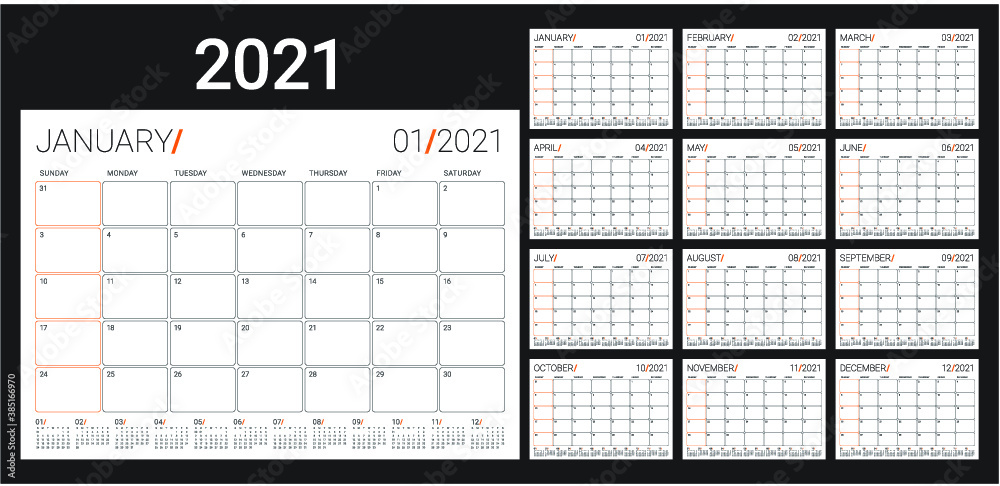 Year 2021 desk calendar vector illustration, simple and clean design.
Year 2021 desk calendar vector illustration, simple and clean design.