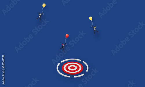 Businessman landing on a target, Business concept