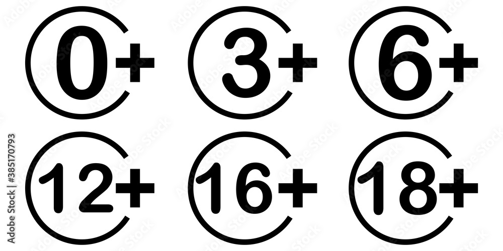Age limitation. Age limit. Warning signs set. Control symbol. Vector illustration. Stock image. Age limitation. Age limit. Warning signs set. Control symbol. Vector illustration. Stock image.