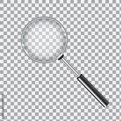 Glass for magnification. Mass scaling tool. A realistic item to find. Vector illustration. Stock image.