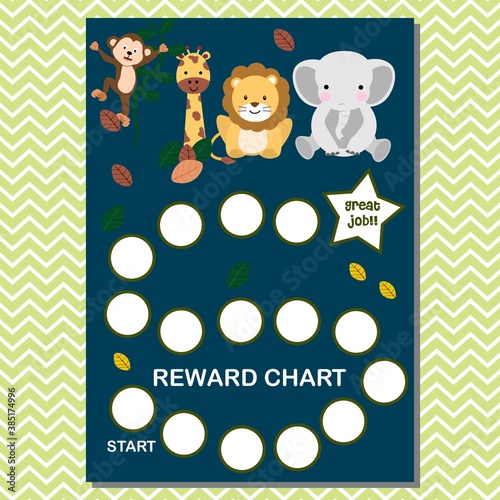Animal theme reward chart for boy or girl