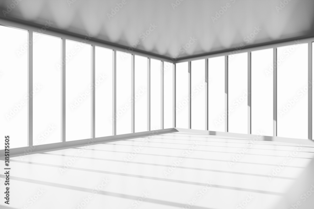 Empty elegant room in modern design bright white color in 3D rendering illustration