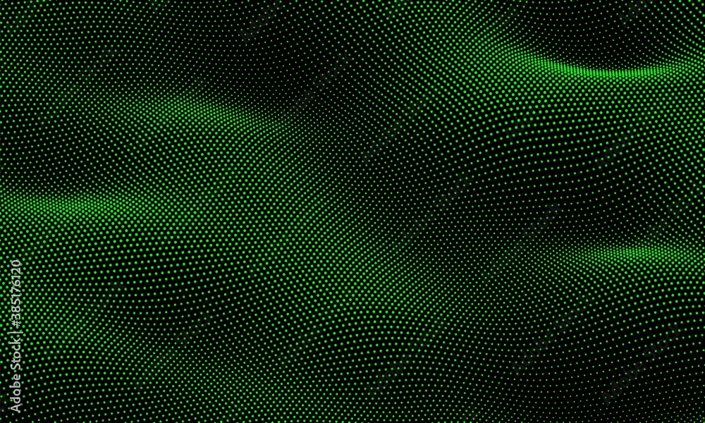Particle wave background. Abstract dynamic mesh. Big data technology. Vector grid illustration.