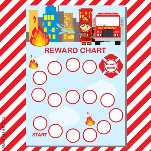 Fire fighter Reward Chart Theme for boy or girl