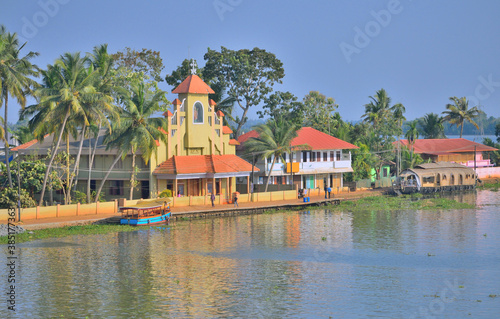 A chucrch on the banks of Kerala backwaters.