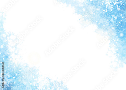 watercolor abstract blue splash with snowflake for christmas winter background © Unchalee