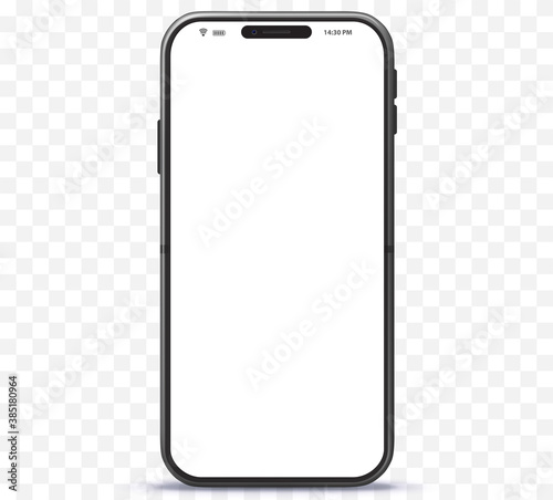 Mobile Phone Vector Mockup With White Screen. Easy editable smartphone illustration isolated on transparent Background. 