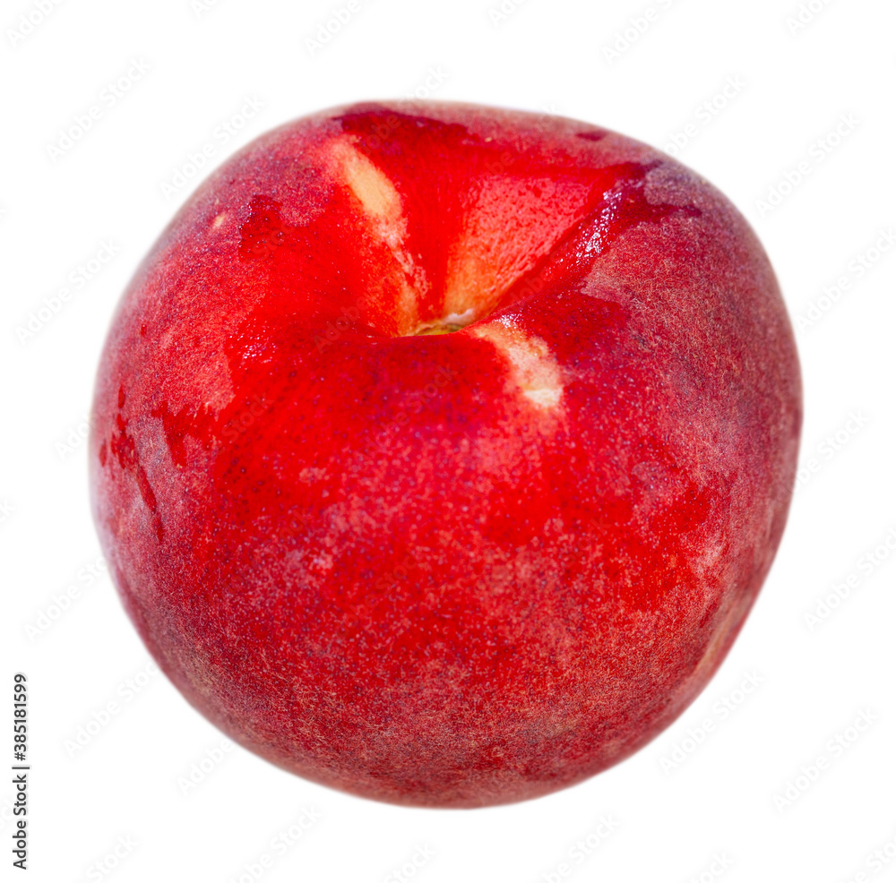 Fototapeta premium Closeup of whole ripe red peaches. Vitamin fruits. Isolated over white background