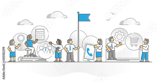 About us description with business site overview monocolor outline concept