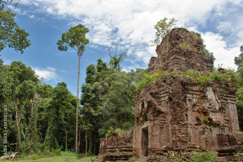 Side view of Krobey Krab temple on Kulen Mountain at Siem Reap in Cambodia