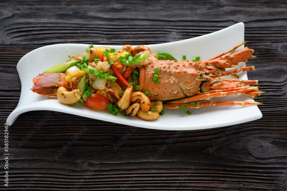 Stir Fried lobster with cashew nuts and pineapple Stir Fried lobster with cashew nuts and pineapple