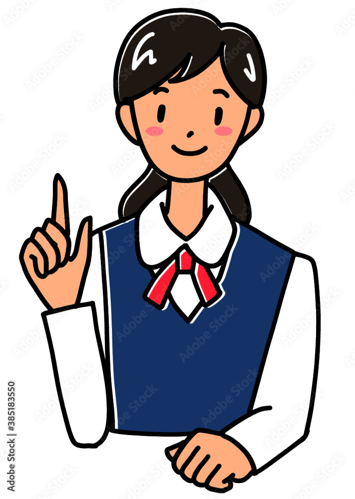 指をさす制服を着た女性の上半身 指をさす制服を着た女性の上半身