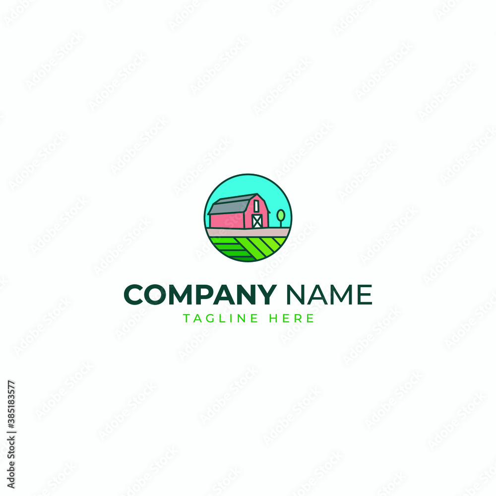Farm Logo Design Template. Colorful Line art logo design for farm company